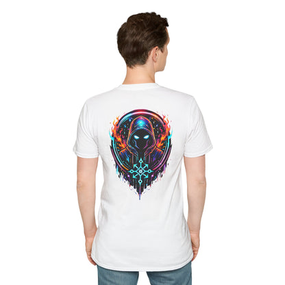 GLOWING HOODED WARRIOR - (Front/Back Print) - Unisex Soft Style T-Shirt