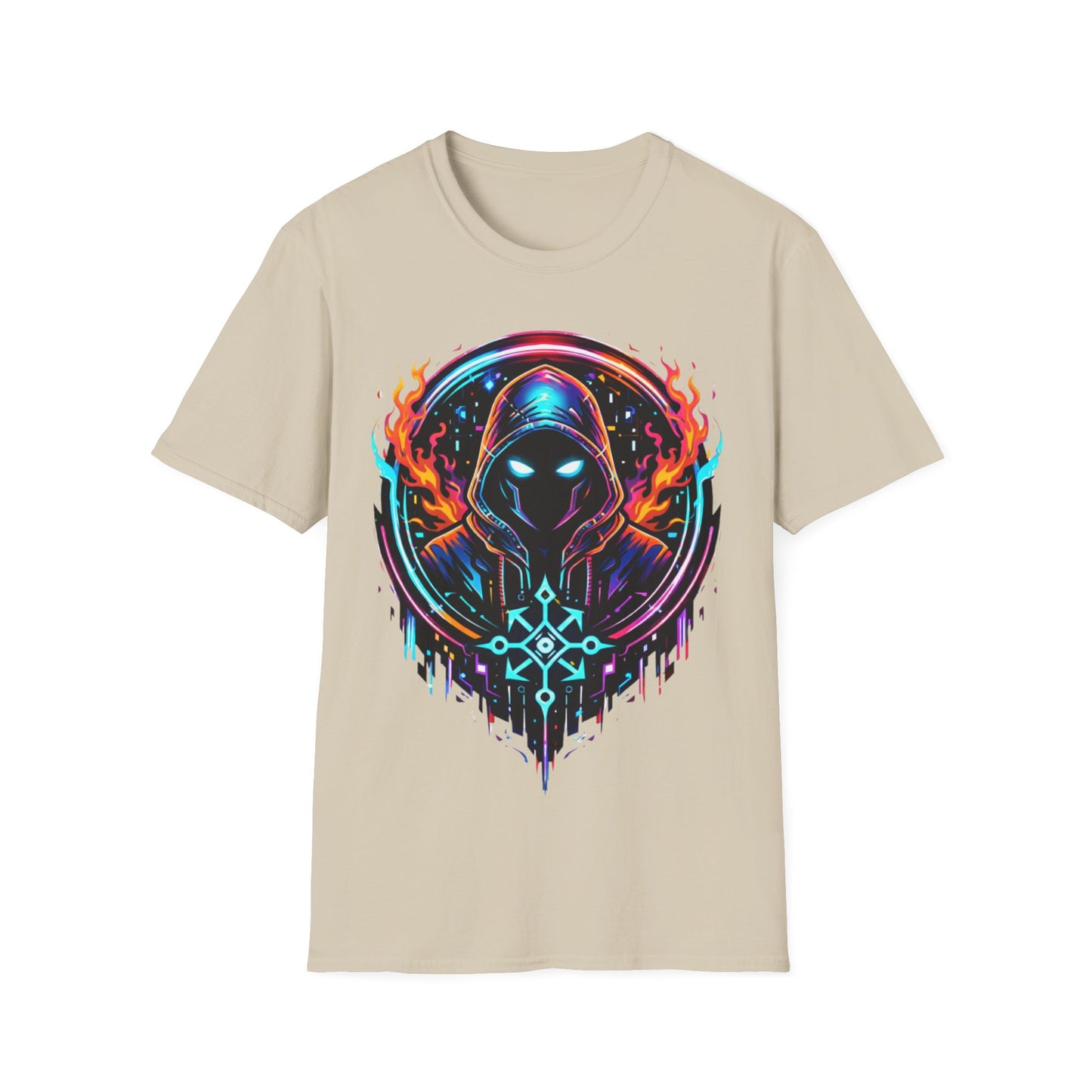 GLOWING HOODED WARRIOR ((BIG PRINT)) - Unisex Soft Style T-Shirt
