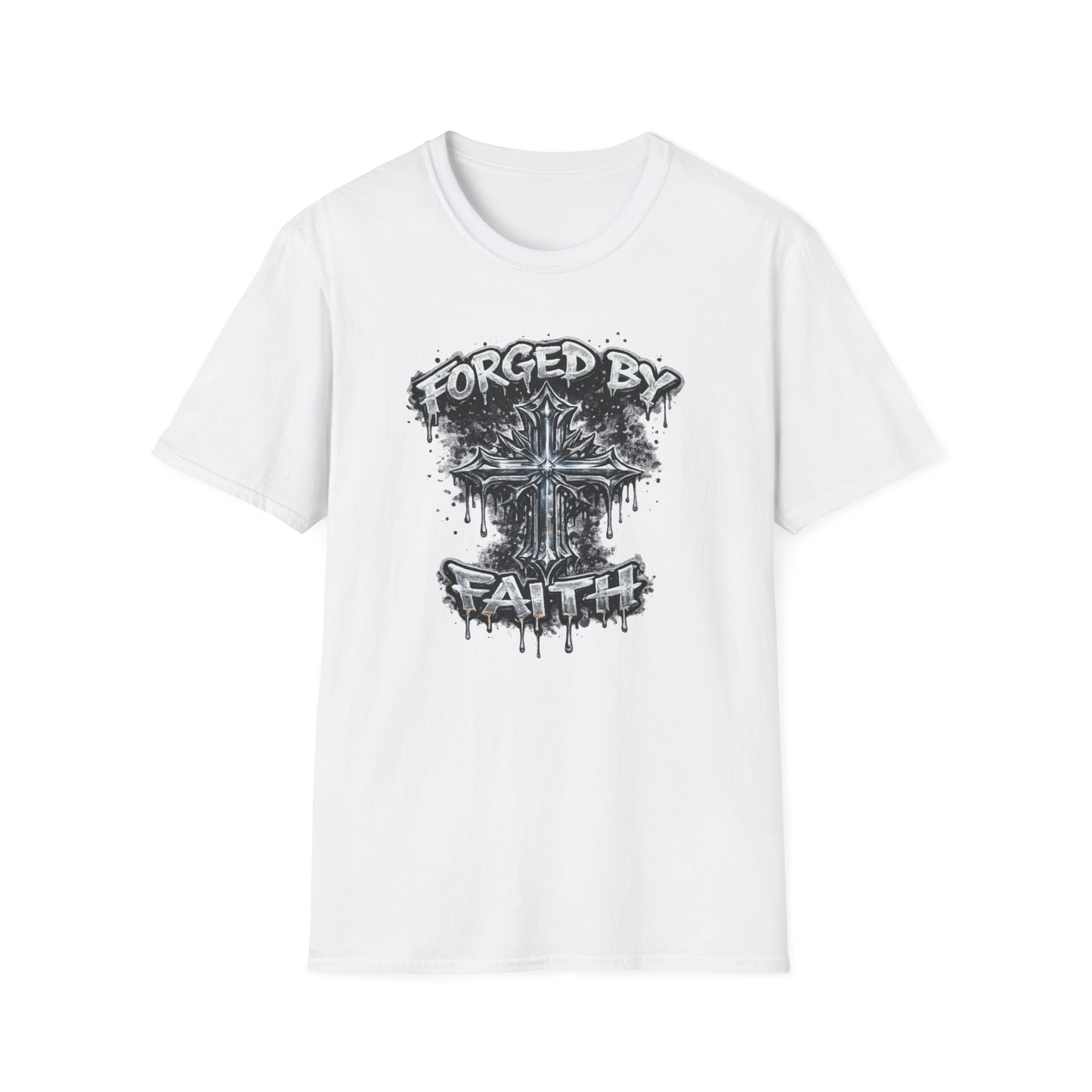FORGED BY FAITH -CHROME CROSS - Unisex Soft Style T-Shirt