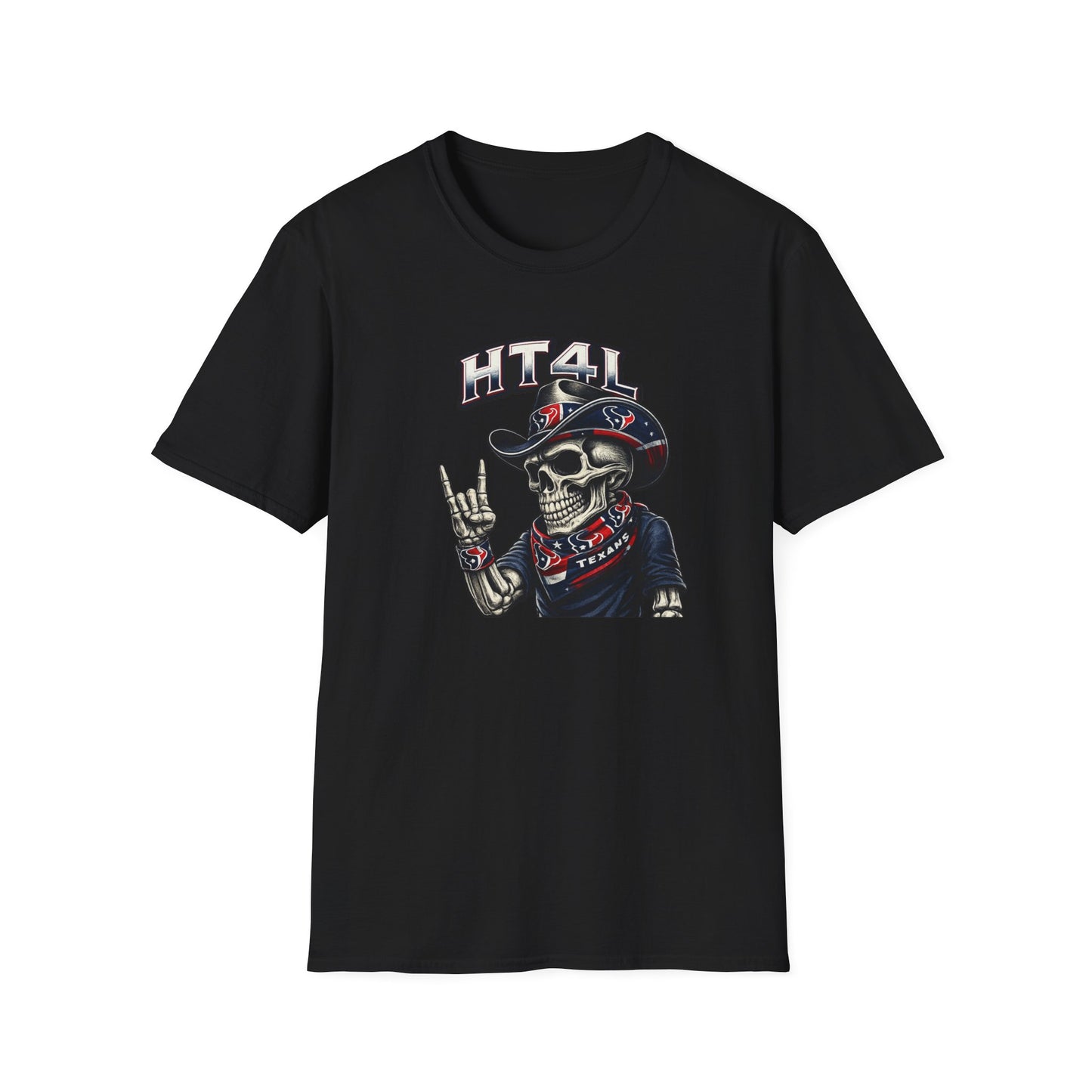 Skeleton Texans dude throwing up the H - Unisex Soft Style T-Shirt