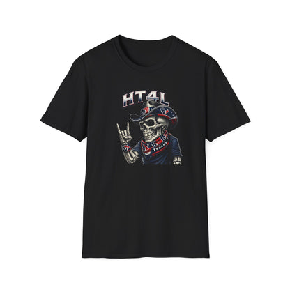 Skeleton Texans dude throwing up the H - Unisex Soft Style T-Shirt