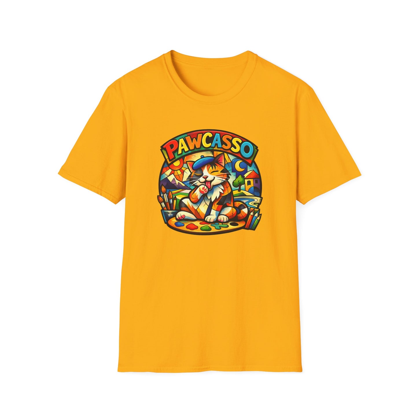 PAWCASSO-CAT ARTIST - Unisex Soft Style T-Shirt