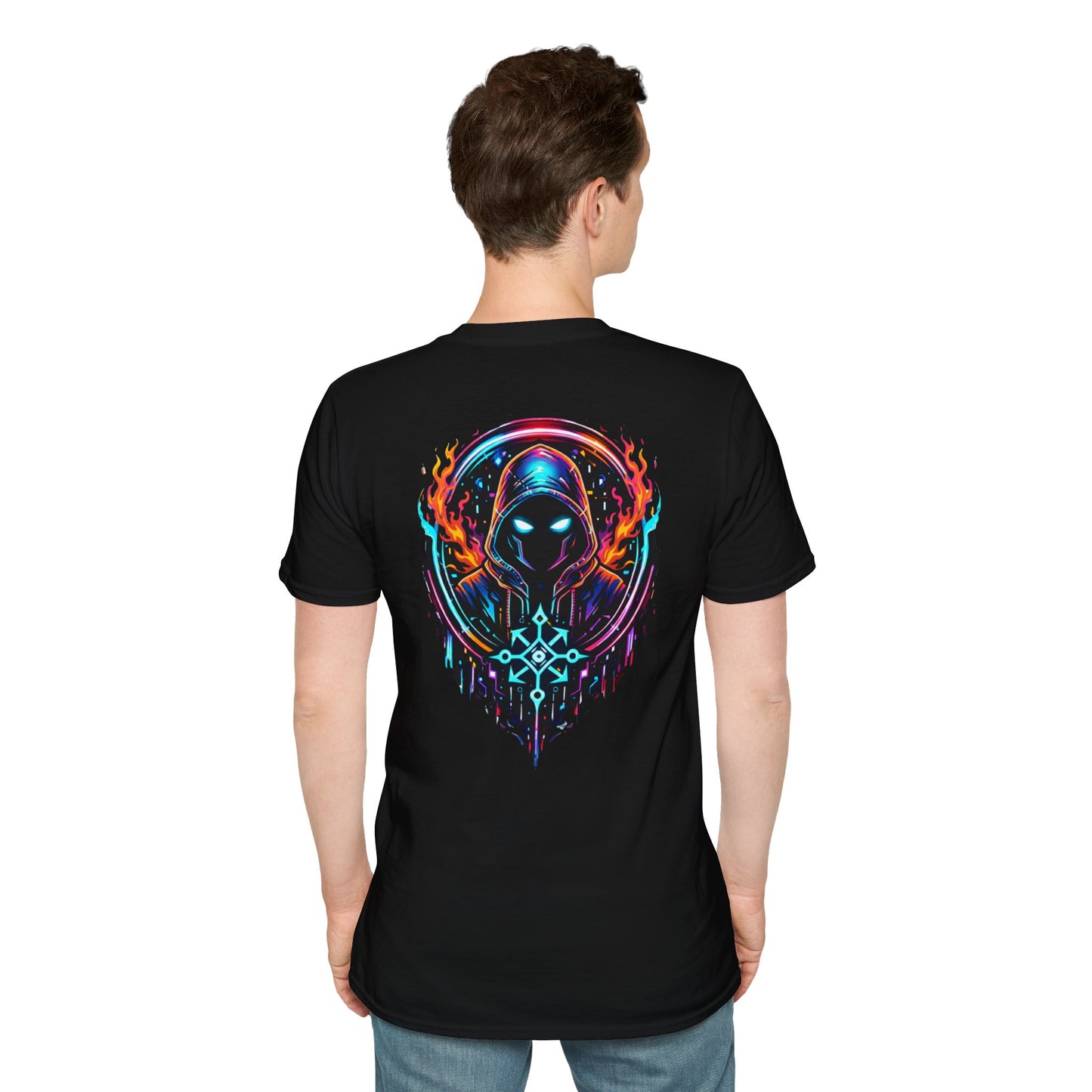 GLOWING HOODED WARRIOR - (Front/Back Print) - Unisex Soft Style T-Shirt