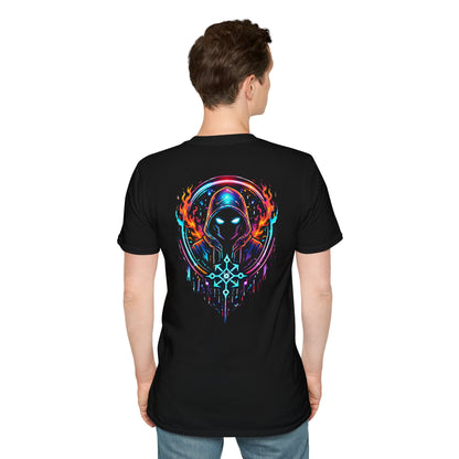 GLOWING HOODED WARRIOR - (Front/Back Print) - Unisex Soft Style T-Shirt