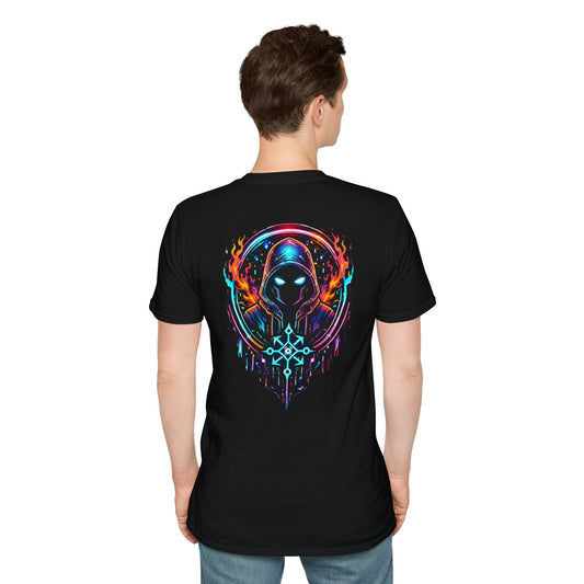 GLOWING HOODED WARRIOR - (Front/Back Print) - Unisex Soft Style T-Shirt