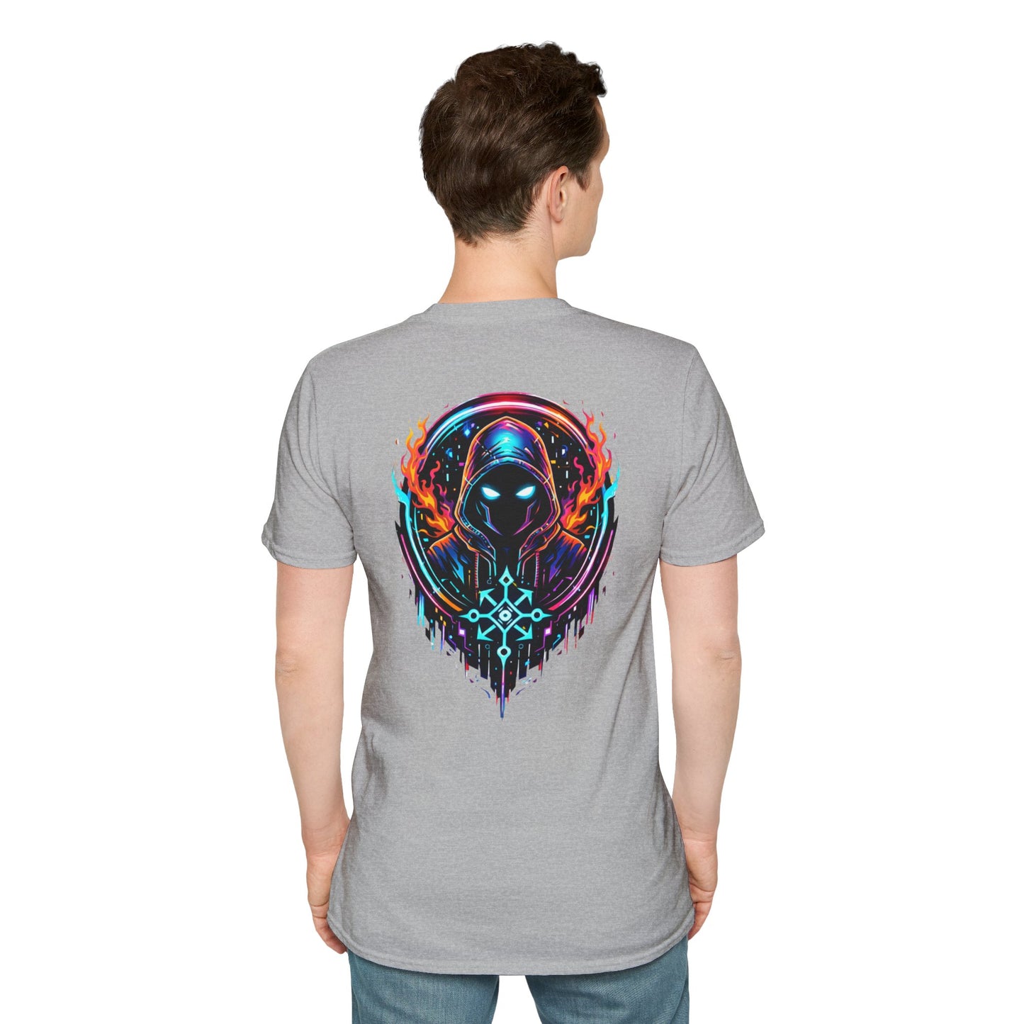 GLOWING HOODED WARRIOR - (Front/Back Print) - Unisex Soft Style T-Shirt